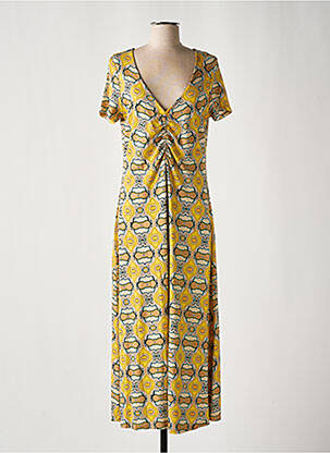 Robe longue imprimé fantaisie manches courtes jaune SURKANA femme