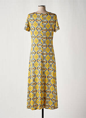 Robe longue imprimé fantaisie manches courtes jaune SURKANA femme