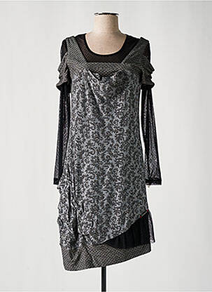 Robe mi-longue imprimé fantaisie manches longues noir BAI AMOUR femme