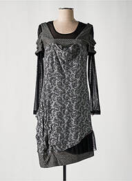 Robe mi-longue imprimé fantaisie manches longues noir BAI AMOUR femme