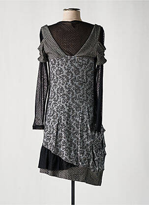 Robe mi-longue imprimé fantaisie manches longues noir BAI AMOUR femme