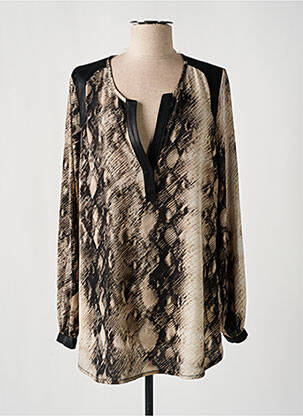 Top imprimé fantaisie manches longues beige LAUREN VIDAL femme