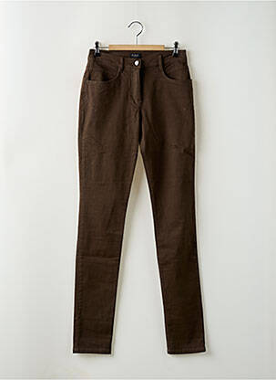 Pantalon slim stretch taille haute marron FLEUR DE SEL femme