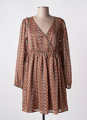 Robe courte coupe évasée manches longues marron MOLLY BRACKEN femme