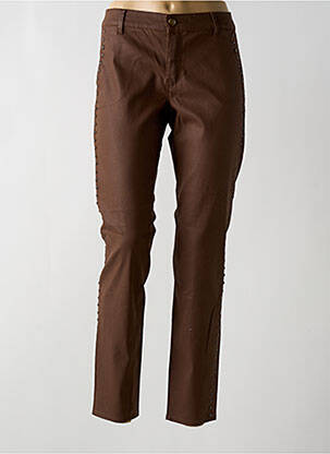 Pantalon chino fermeture zippée sous rabat boutonné taille normale marron HAPPY femme