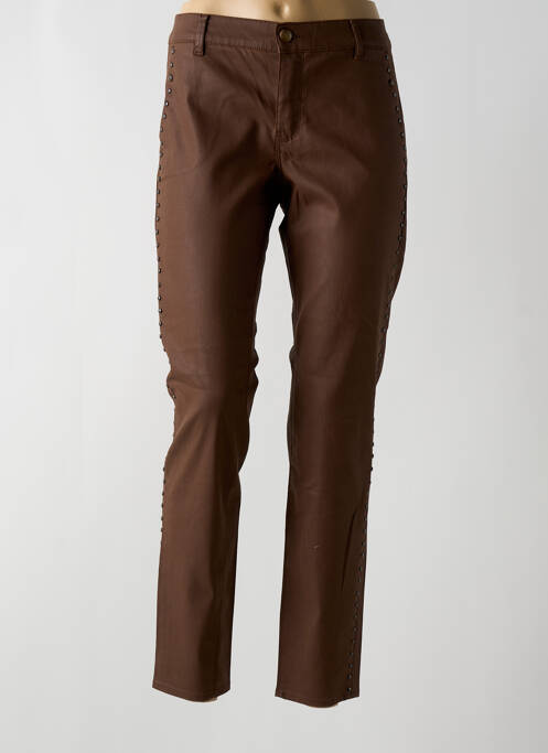 Pantalon chino fermeture zippée sous rabat boutonné taille normale marron HAPPY femme