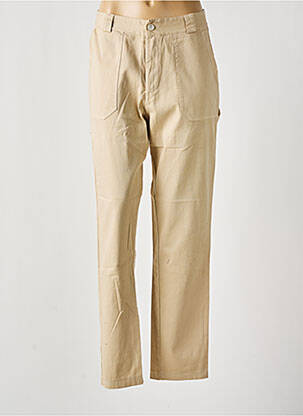 Pantalon droit tissage crêpe taille haute beige #OOTD femme