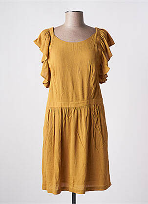 Robe mi-longue tissage crêpe manches courtes jaune SEE U SOON femme