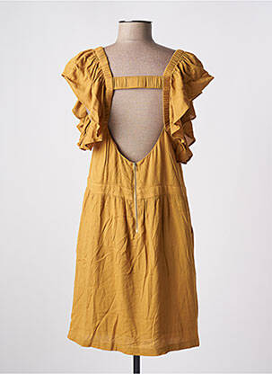 Robe mi-longue coupe fluide manches courtes jaune SEE U SOON femme