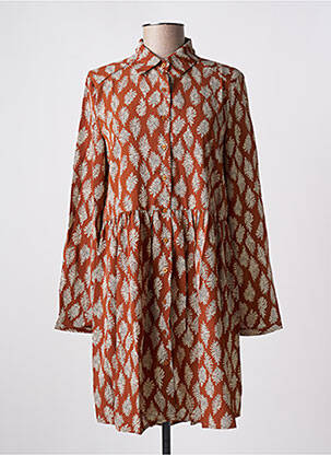 Robe courte coupe évasée manches longues marron EMMA & ELLA femme