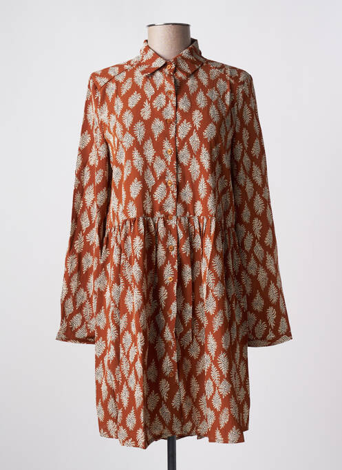 Robe courte coupe évasée manches longues marron EMMA & ELLA femme