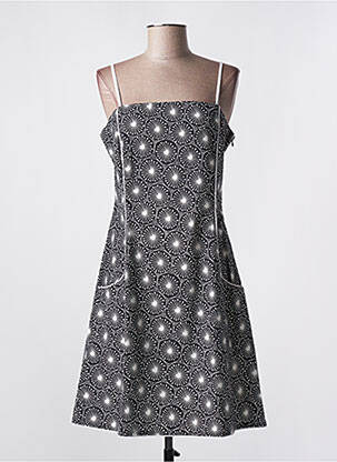 Robe mi-longue imprimé fantaisie fines bretelles noir LALITA femme