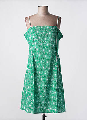 Robe mi-longue imprimé fantaisie fines bretelles vert LALITA femme