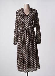 Robe mi-longue coupe fluide manches longues noir QUATTRO femme