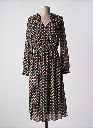 Robe mi-longue imprimé fantaisie manches longues noir QUATTRO femme