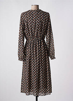 Robe mi-longue coupe fluide manches longues noir QUATTRO femme