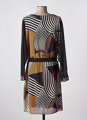Robe mi-longue tissage crêpe manches longues noir QUATTRO femme