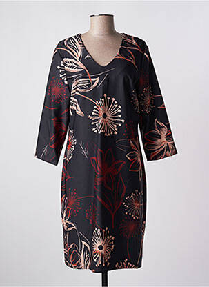 Robe mi-longue imprimé fleurs manches 3/4 noir QUATTRO femme