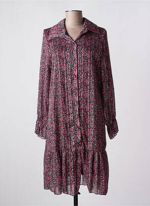 Robe mi-longue imprimé fleurs manches longues rose QUATTRO femme