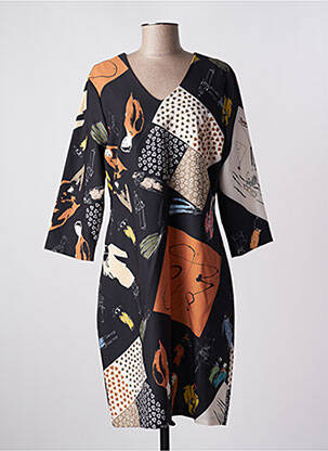 Robe mi-longue manches 3/4 manches 3/4 noir QUATTRO femme