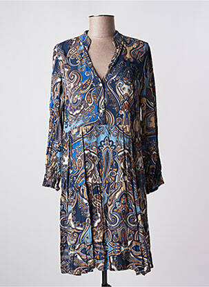 Robe mi-longue coupe évasée manches longues bleu QUATTRO femme