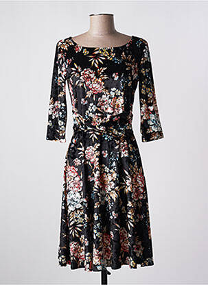 Robe mi-longue imprimé fleurs manches 3/4 noir QUATTRO femme