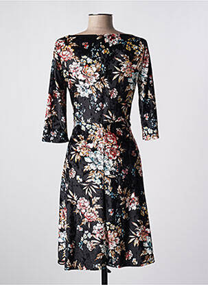 Robe mi-longue imprimé fleurs manches 3/4 noir QUATTRO femme