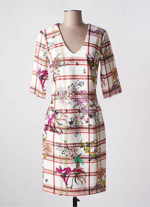 Robe mi-longue imprimé fleurs manches 3/4 orange QUATTRO femme