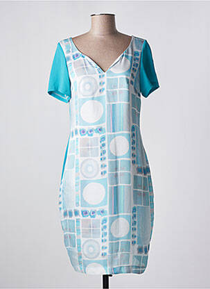 Robe mi-longue coupe fluide manches courtes bleu QUATTRO femme