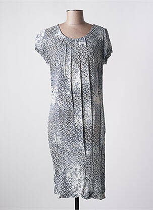 Robe mi-longue fermeture zippée au dos manches courtes bleu QUATTRO femme