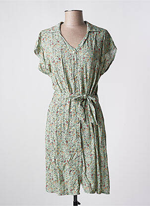 Robe mi-longue coupe fluide manches courtes vert QUATTRO femme