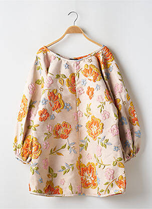 Robe courte imprimé fleurs manches longues beige ARIANNE ELMY femme