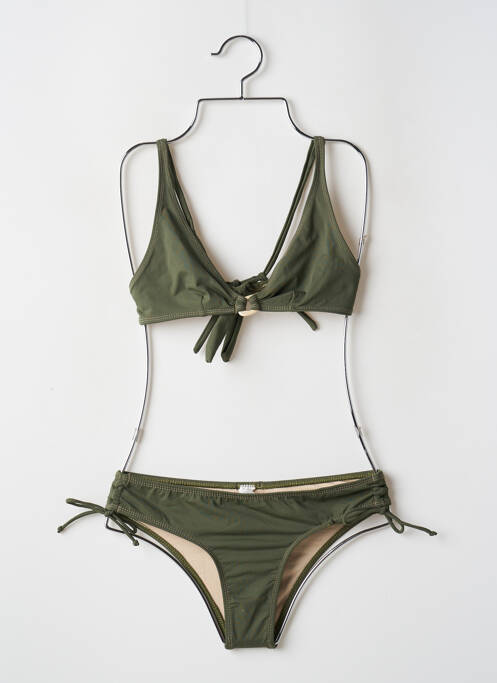 Maillot de bain 2 pièces stretch haut triangles vert SANS MARQUE femme