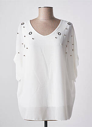 Top tissage crêpe manches courtes blanc QUATTRO femme
