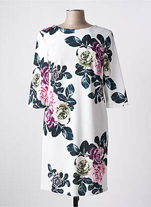 Robe mi-longue imprimé fleurs manches 3/4 blanc QUATTRO femme