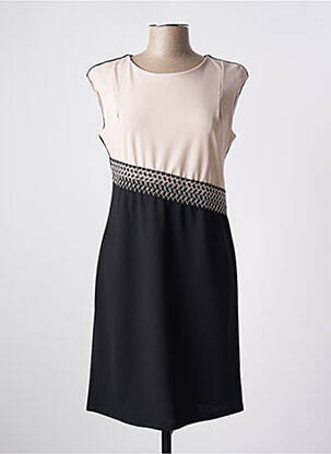 Robe mi-longue tissage crêpe manches courtes noir QUATTRO femme