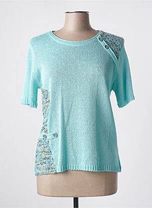 Pull coupe cintrée manches courtes bleu QUATTRO femme
