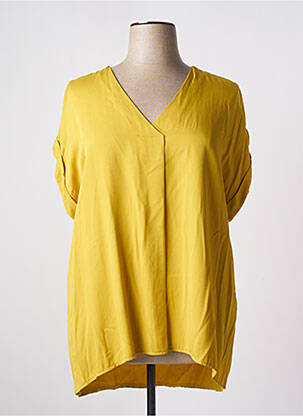 Blouse tissage popeline manches courtes jaune QUATTRO femme