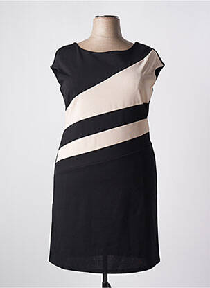 Robe mi-longue tissage crêpe manches courtes noir #127344 femme
