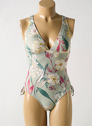 Maillot de bain 1 pièce effet matière satinée haut soutien-gorge avec mousse de rembourrage amovible vert TRIUMPH femme