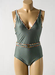 Maillot de bain 1 pièce effet matière satinée haut triangles vert MARIE JO femme