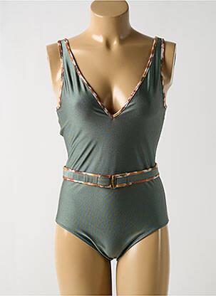 Maillot de bain 1 pièce effet matière satinée haut triangles vert MARIE JO femme