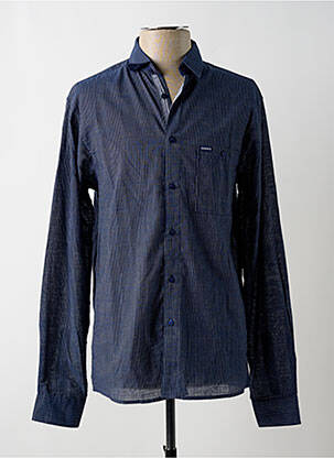 Chemise manches longues imprimé rayures bleu C17 homme