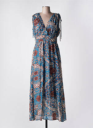 Robe longue imprimé fantaisie sans manche bleu THE KORNER femme