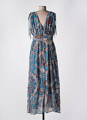 Robe longue imprimé fantaisie sans manche bleu THE KORNER femme