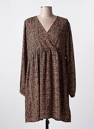 Robe mi-longue coupe fluide manches longues marron AN' GE femme