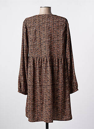 Robe mi-longue coupe fluide manches longues marron AN' GE femme