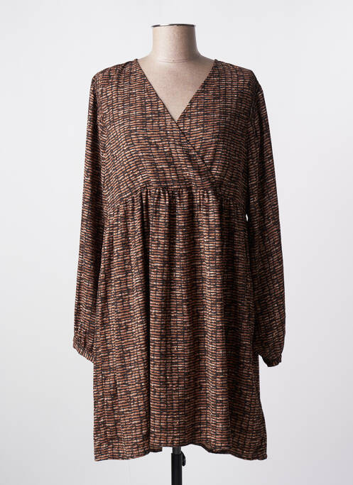 Robe mi-longue coupe fluide manches longues marron AN' GE femme