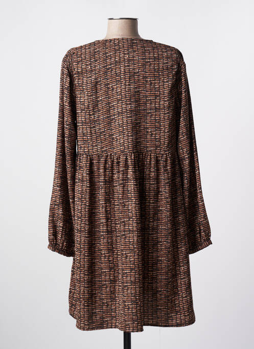 Robe mi-longue coupe fluide manches longues marron AN' GE femme