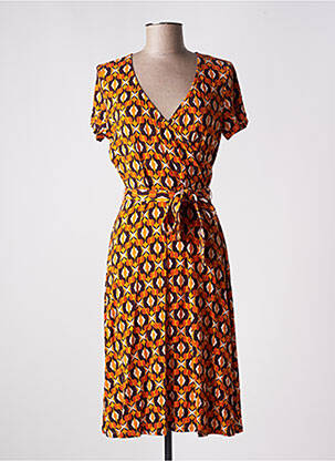 Robe mi-longue imprimé fantaisie manches courtes orange SURKANA femme